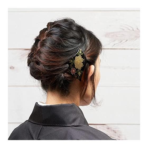 Watmos Style Kanzashi Hairpin for Formal Occasions - Maki-e Lacquerware, Kimono Hair Accessory, Made in Japan for Weddings, Ceremonies, Graduations,