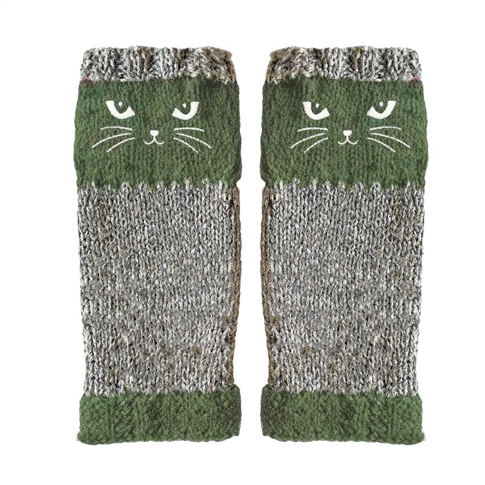 Embroidered Cat Gloves Women's Cotton Fingerless Gloves Knit Block Stitching Mittens Women's Fingerless Gloves