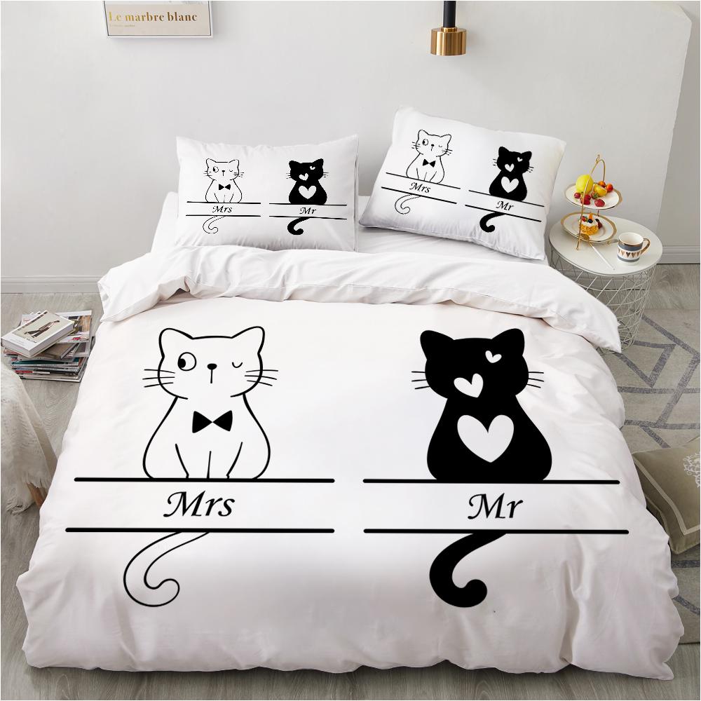 Animal Kitty Duvet Cover Lovely Pet Pink Cat Cartoon Quilt Cover Polyester Simple Style Theme Bedroom Decorations Children Girl