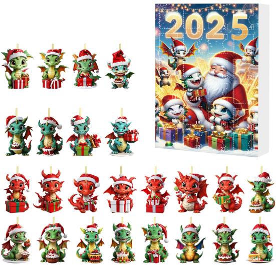 Christmas Dragon Advent Calendar 2025 24 Pcs Acrylic Dragon Pendant Countdown Calendar Holiday Gifts for Kids Adults