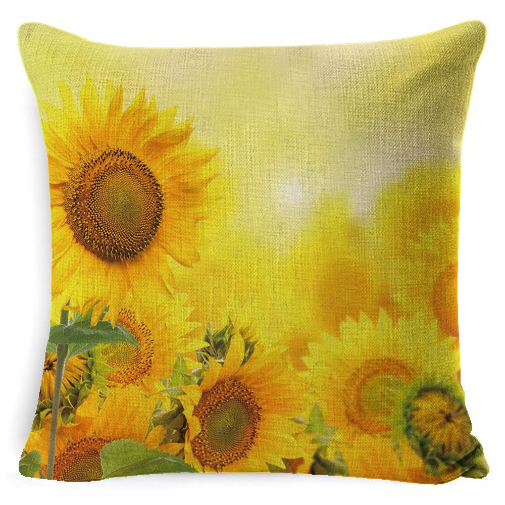 Harvest Thanksgiving Sunflower Pillow Cover Sofa Waist Support Cushion Pillow Plant Car Back Cushion Linen Material