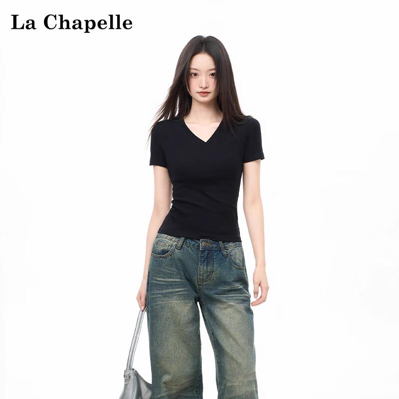 La Chapelle Women's V-Neck Slim Fit Short Sleeve T-Shirt