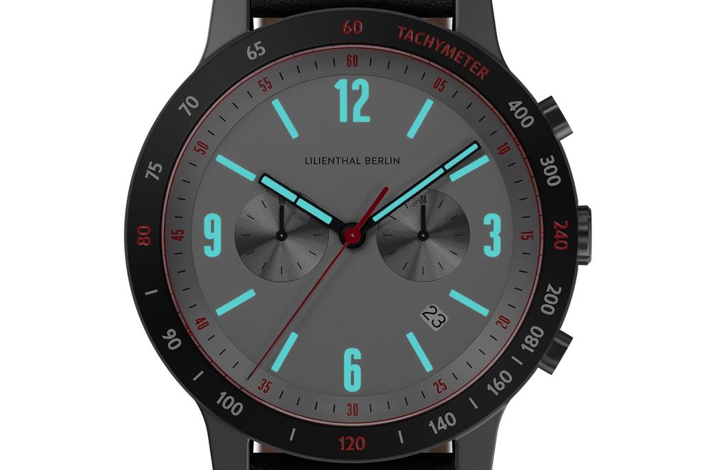 Lilianthal Berlin Chronograph Watch with Date Made in Model Black Men's Display, Germany, C02-008-B004C,