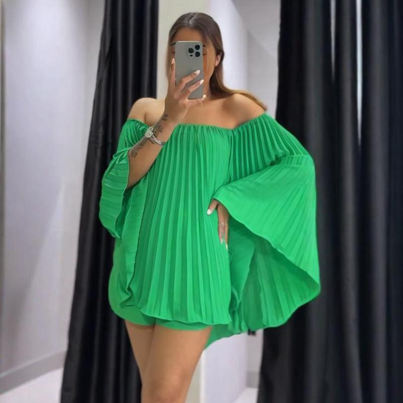 Verão 2025 novo vestuário feminino transfronteiriço europeu e americano ombro a ombro sexy moda para o trabalho casual shorts fato plissado