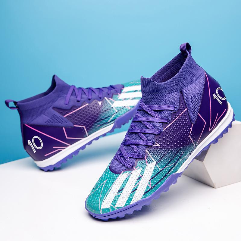 Foreign Trade Fly-woven Football Shoes Men's High-top Long Nails and Broken Nails Student Youth Grass Game Training Sports Shoes