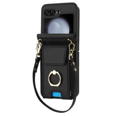 Crossbody Leder Ring Geldbörse mit Kartenhalter Handyhülle für Samsung Galaxy Z Flip3 4 5 6 Lanyard Stoßfeste Schutzhülle