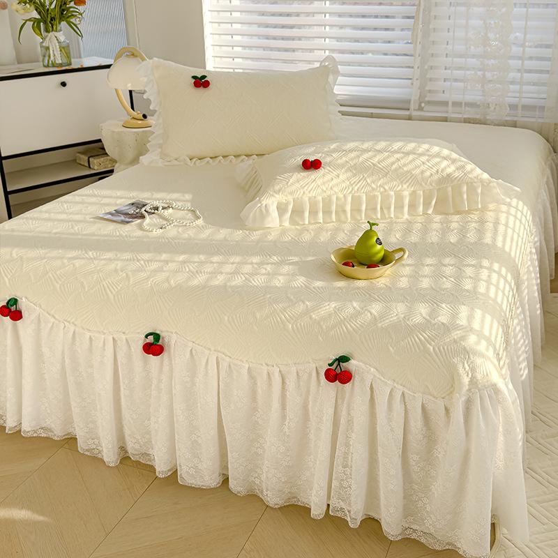 Princess Style Summer Ice Silk Cooling Mat Bed Set - Machine Washable Three-Piece Bed Skirt with Air Conditioning Mat Cooling Mat 120x200cm + 1 Pillowcase