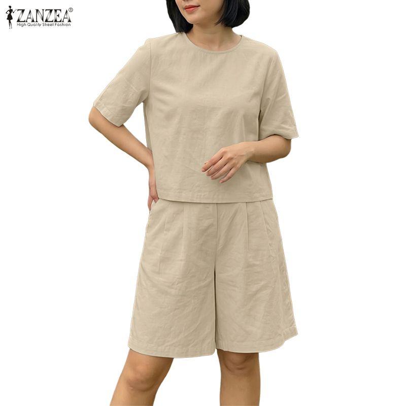 ZANZEA Women Short Sleeve Blouse and Shorts Casual Two Piece Sets