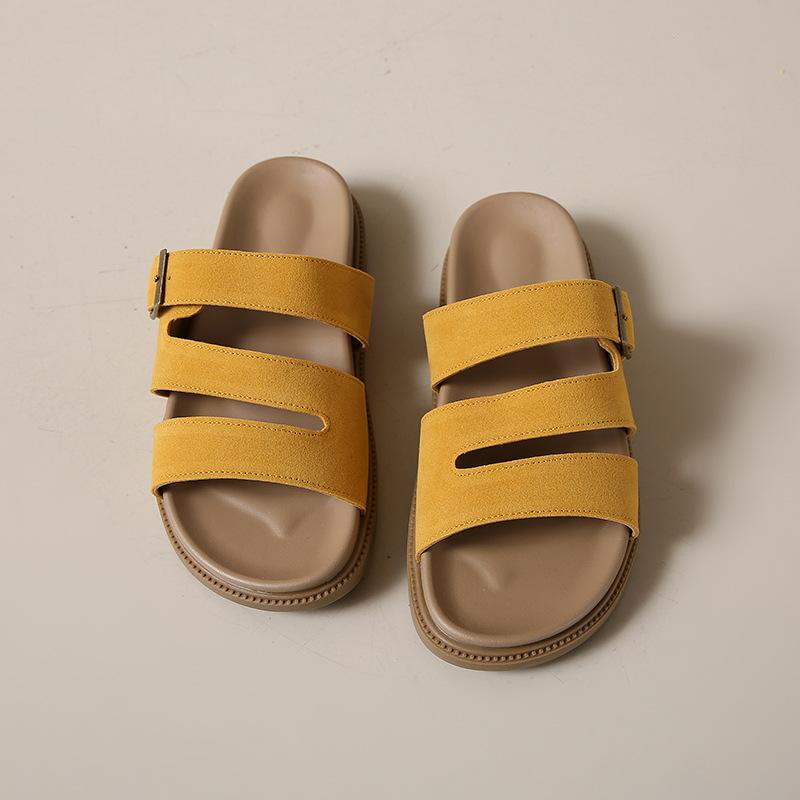 Foreign trade fashion thick-soled slippers 2025 summer new one-word belt belt buckle beach Roman cool slippers women