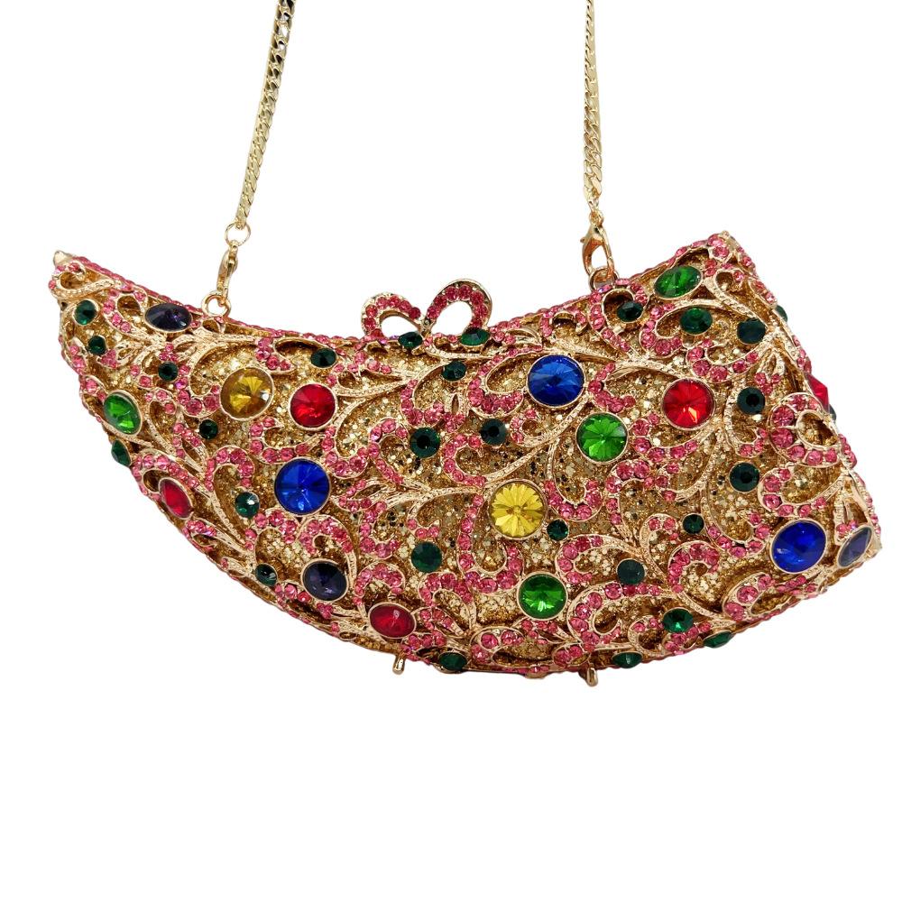 Women Gold Crystal Evening Clutch Bags WHTUOHENG Wedding Corn Party Cocktail Rhinestone Minaudiere Handbags Day Clutches Bags