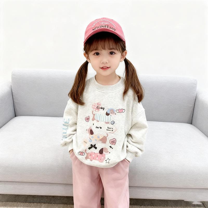 Fleece-Lined Puppy Sweatshirt for Girls: Autumn/Winter Casual Sports Top Outerwear