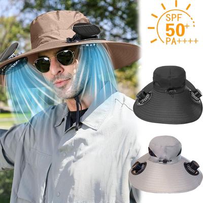 Cappello a secchiello ad asciugatura rapida con ventola a energia solare Ricaricabile via USB Cappello da sole per escursionismo all'aperto Campeggio Pesca Taglia Larga