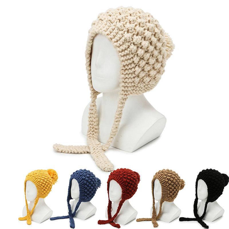 Autumn and Winter Hats for Women In Women's Cute Multi Color Ear Protection Wool Knitted Hat Outdoor Shopping Baotou Warm Cotton Hat
