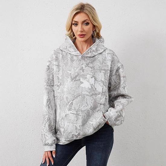 2025 Autumn/Winter Women's Casual Printed Drop Shoulder Hoodie with Pocket