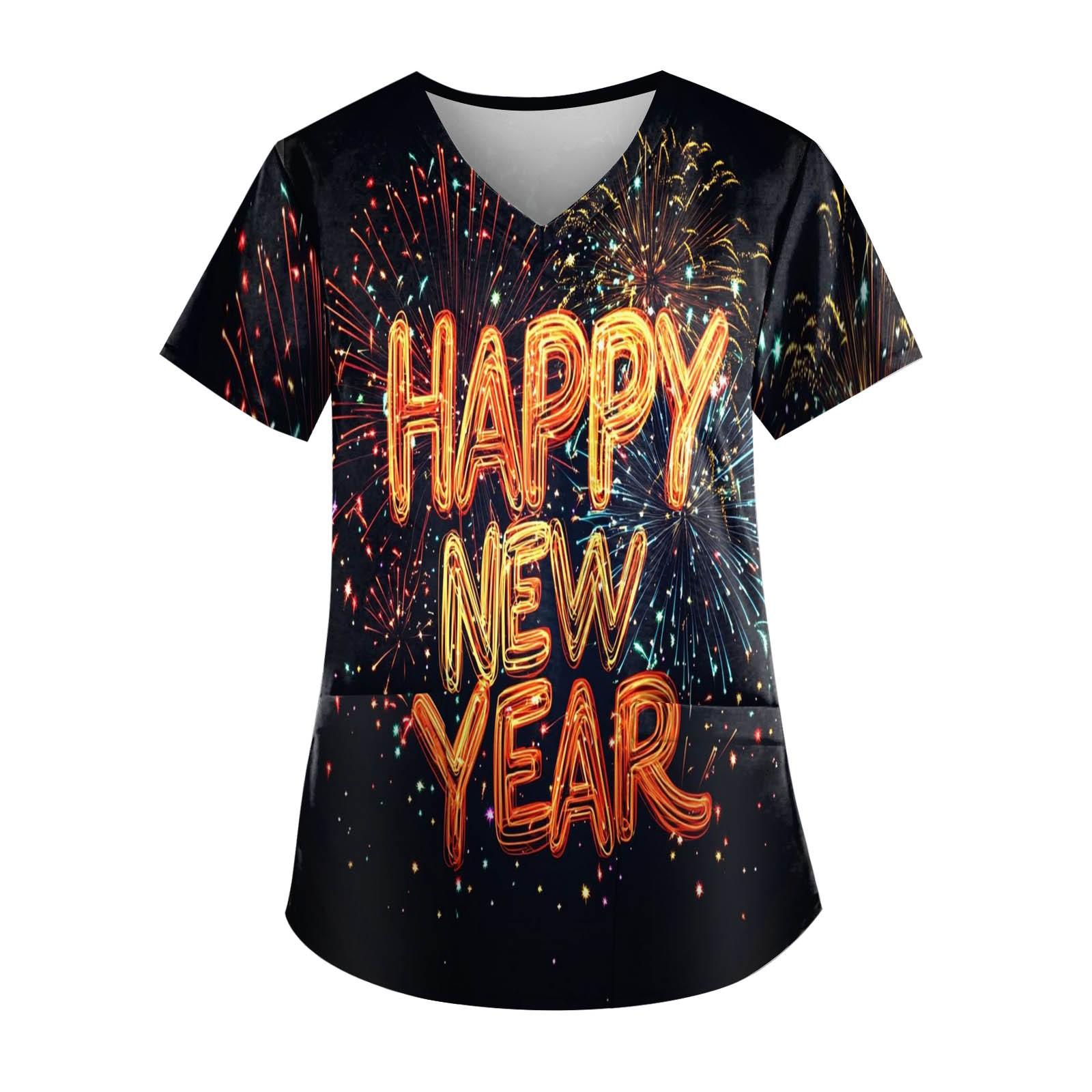 

Женская модная новогодняя футболка с короткими рукавами, V-образным вырезом и маленьким карманом XL арбуз красный