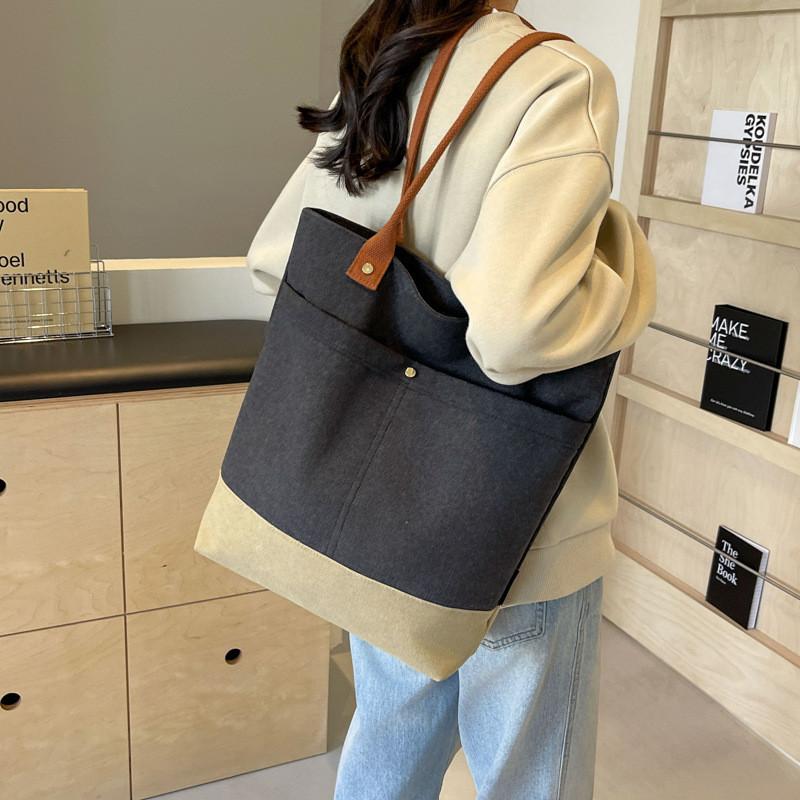Ielgy Korean Version Canvas Casual All-Match Large-Capacity Tote Bag Student Class One-S