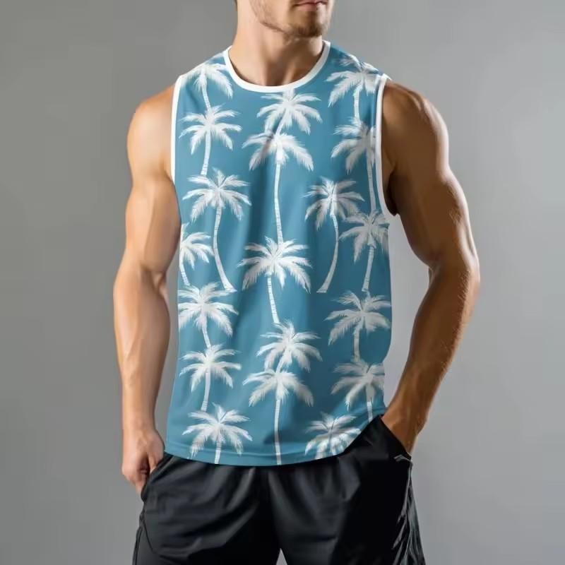 

Майки с 3D-принтом кокосовых пальм для мужчин, футболки с красочным градиентным узором, летние повседневные свободные уличные спортивные топы-майки с круглым вырезом 6XL