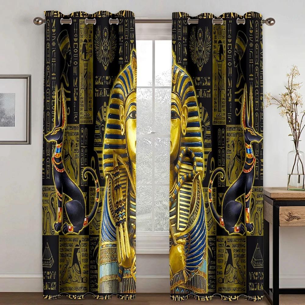 Egyptian Window Panel Drapes designed for Living Room Room Egypt Hieroglyphics Old Logographic Details and Alphabetic Elements Window Drapes 2 pcs