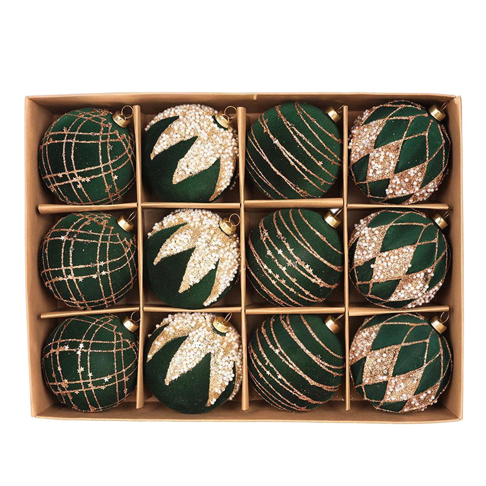 

Флокированные елочные шары, Набор флокированных елочных шаров с росписью, Елочные украшения One Size