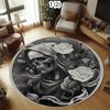 Gothic Skull Rose Round Rug Modern Home Decor Skeleton Roses Pattern Carpet Soft Non-Slip Floor Mat for Living Room Bedroom