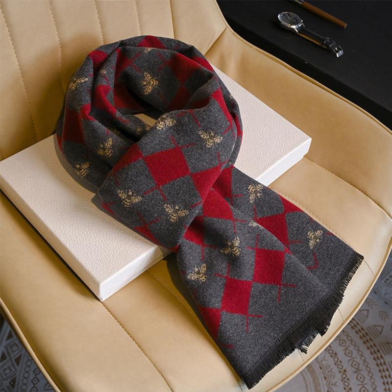 Men's Wool Scarf Autumn and Winter Warm Thickened Plaid Scarf Business Leisure Birthday Gift Men's