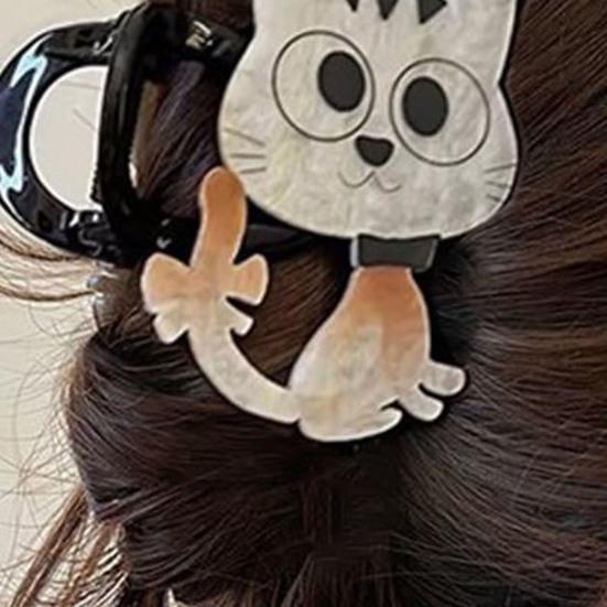 Hair Claw Cartoon Bear Cat Biscuit Design No Pressure Strong Grip Hair Clip Large Size Back Head Shark Clip Hair Accessory