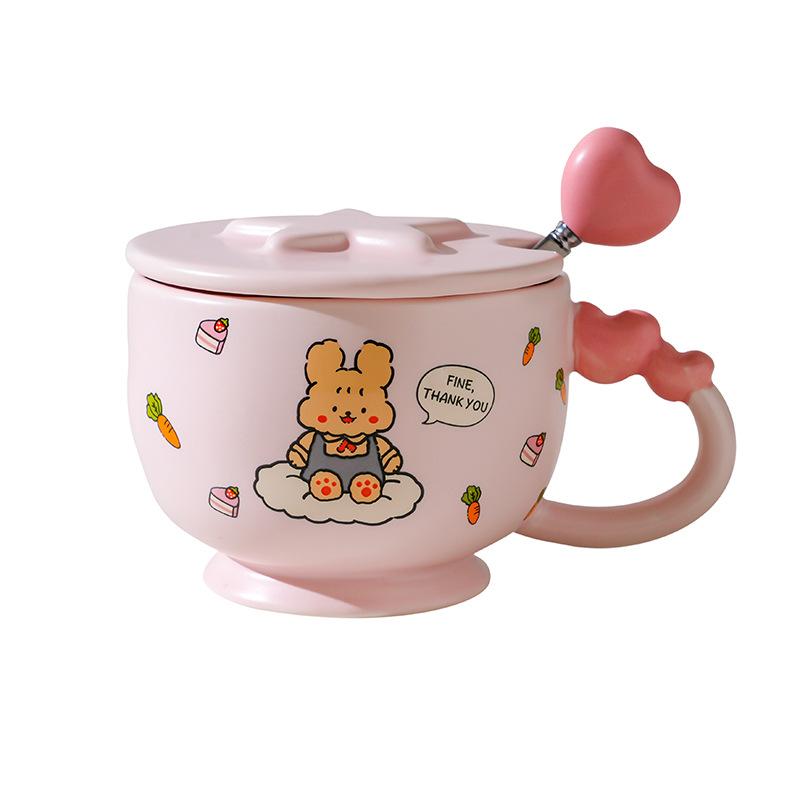 Cute Cartoon Rabbit and Bear Couple Cup Chinese Valentine's Day Gift Ceramic Mug Creative Love Cup Souvenir