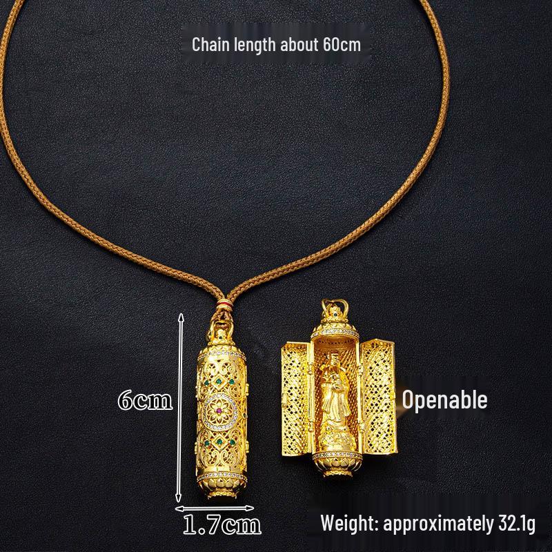 Colier de lux pentru femei cu pandantiv incrustat cu diamante Guochao, aur nisip vietnamez, Zeul Bogăției - Durabil și rezistent la decolorare