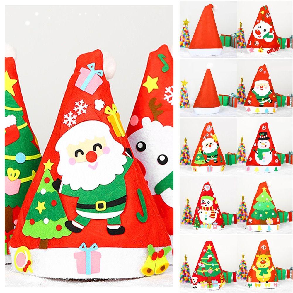 

Santa Claus DIY Christmas Hat Toy Non-woven Fabric Kids Xmas Arts Hats Kindergarten