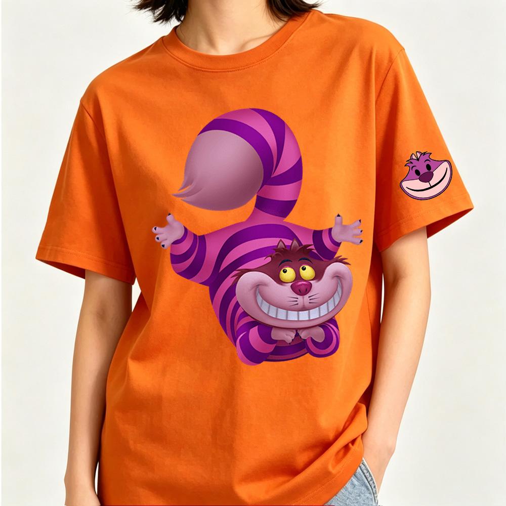 Alice's Adventures In Wonderland Cheshire Cat Anime Cartoon 2026 Newest Trend Harajuku Men and Women Fashion Casual Cotton T-shirt