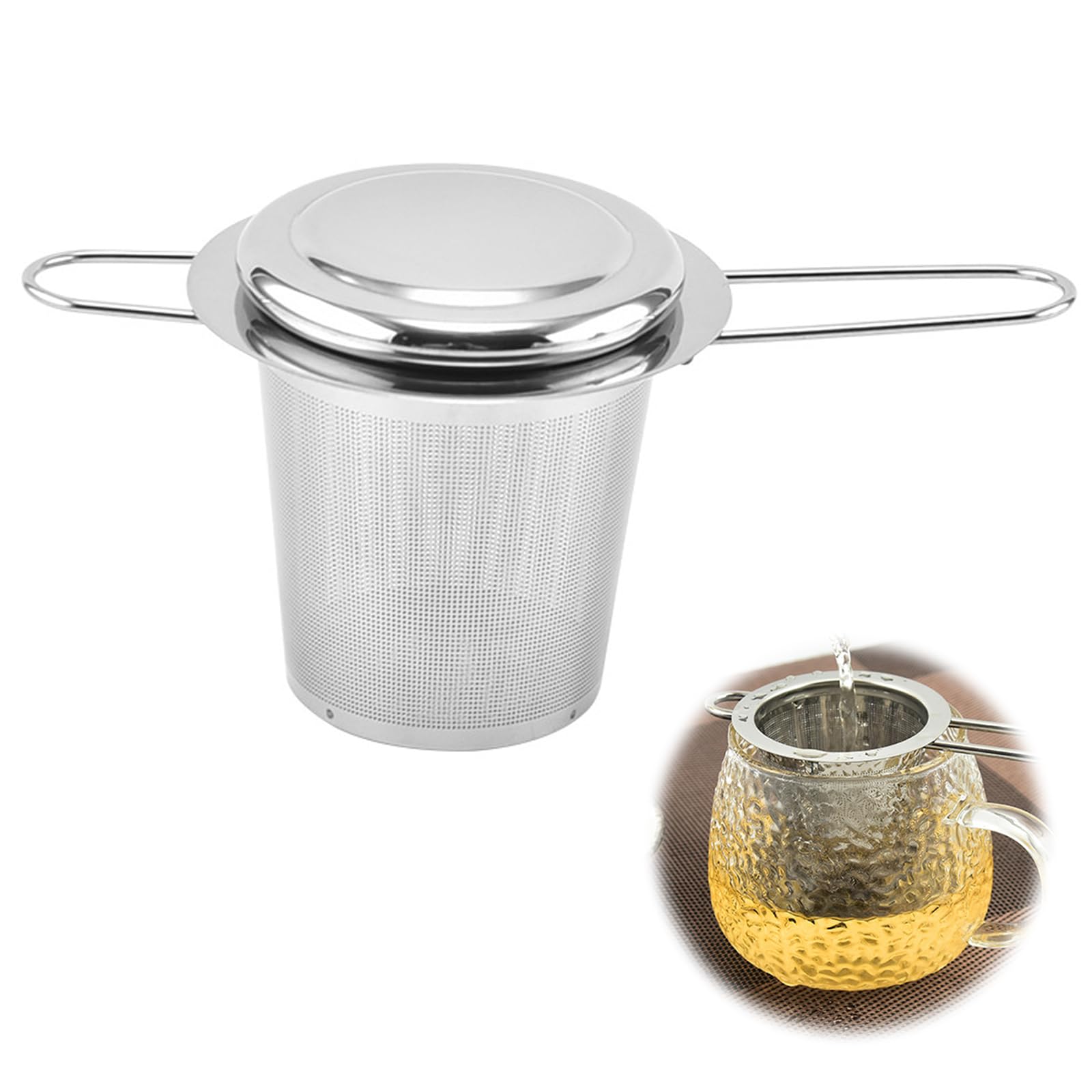 

PAVIKE Tea Strainer [7.54.5cm] Deep Tea Strainer with Fine Mesh, Handle and Lid, Ultra-Fine Mesh for Convenient and Clean Straining of Tea Leaves,