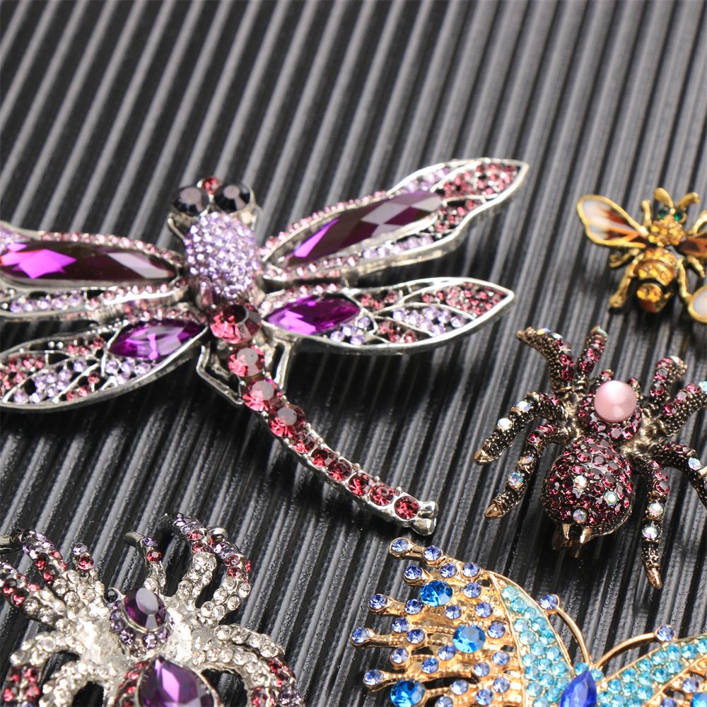 SKEDS Rhinestone Crystal Large Dragonfly Brooch Fashion Retro Insect Pin Coat Accessory for Women and Men Good Gift