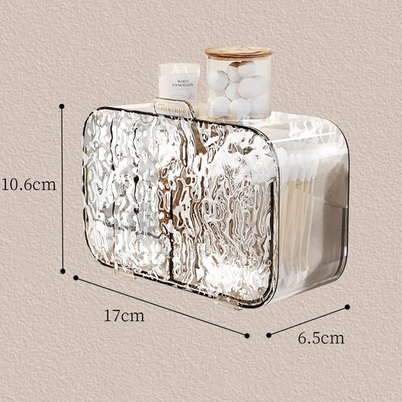 Ripple Transparent Flip Lid Storage Box Cotton Swab Cosmetic Compartment Organizer Waterproof Wall Mounted Bathroom Accessory