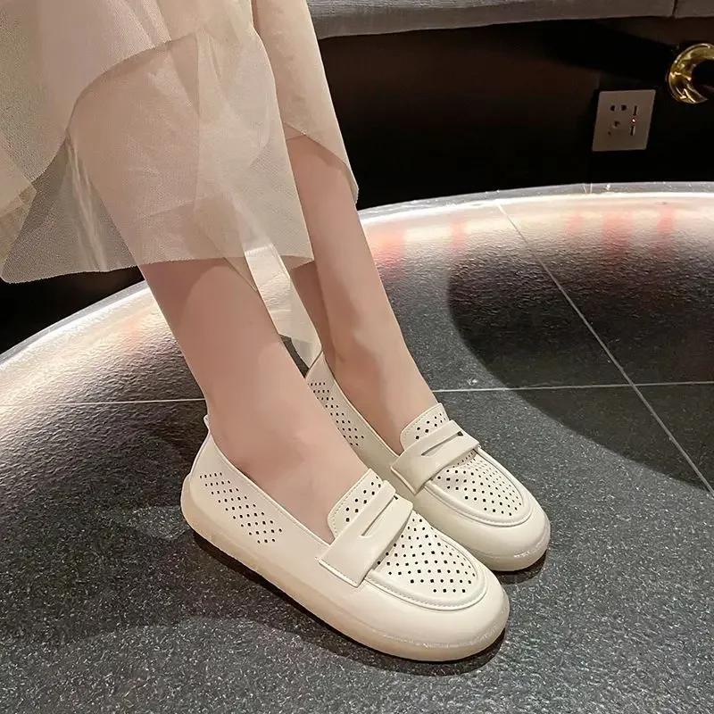 Women s Flat Shoes Slip-on White Ladies Footwear Loafers 2026 Trend Korean Style Y2k 35