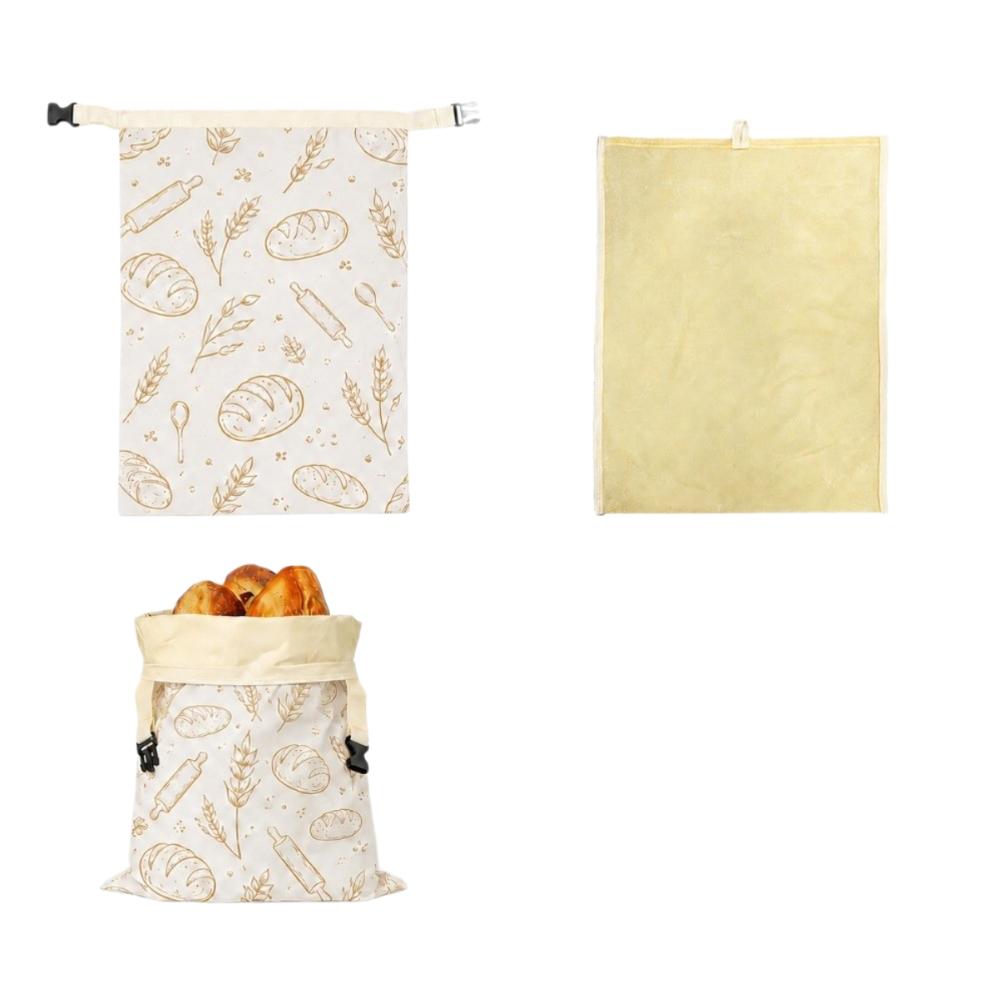 Cotton Beeswax Bread Bags Lock Closure Removable Inner Bag Sourdough Bread Bag Bread Pattern 43x33 Bread Storage Bag for Baking