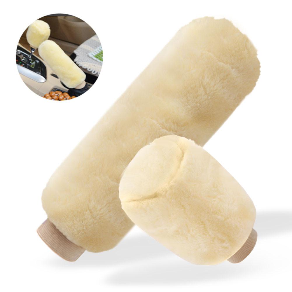 2Pcs Car Handbrake Grip Covers Gear Shift Knob Cover Handle Winter Soft Warm Plush Sleeve Hand Brake for Women