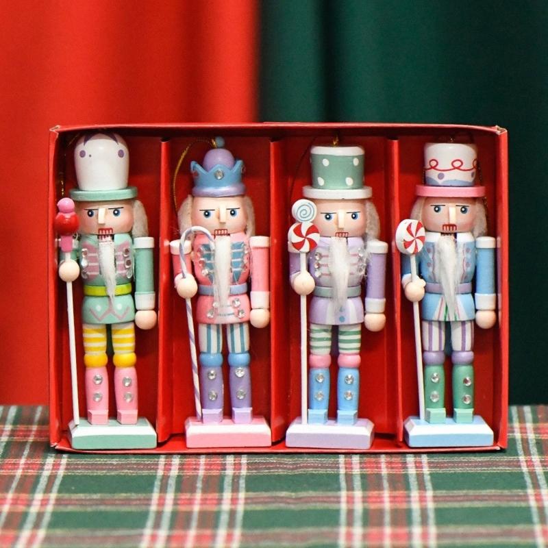 4PC Colorful Soldier Figures Cartoon Wood Soldier Doll Christmas Trees Hangers Decorations Table Decors for Holiday