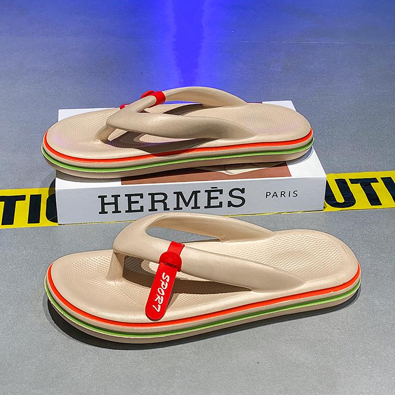 

Summer Hot Trend Men s Word Slippers Outdoor Babouche Outdoor Beach Shoes Thick Soled Shock-absorbing Casual Havaianas Flip Flop 42-43 бежевий