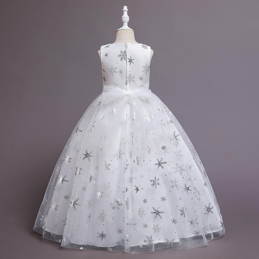 Summer Spring Autumn Kids Teen Girl Dress Sleeveless Snowflake Embroidery Mesh Princess Dresses Children Tutu Flower Girls Kid Party Ball Gown