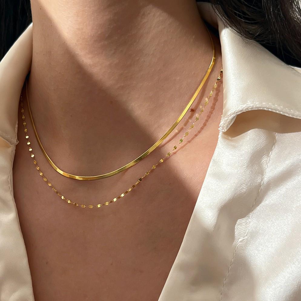 Doppellagiges stapelbares Schlüsselbein-Ketten-Halsketten-Set - Leichter Luxus Titanstahl Schmuck für Damen
