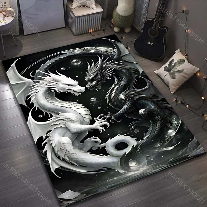 

1PC White and black dragons facing Carpet for Living Room Bedroom Sofa Home Decor Rus Non-slip Floor Mat Luxury Gift 40cm x 60cm