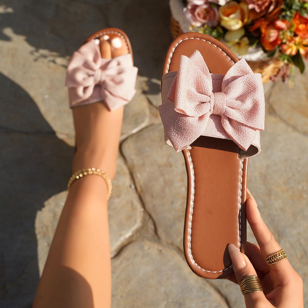 Fashion Women Slippers 2025 New Fashion Platform Sandals Summer Bow Keep Warm Shoes for Women Flat Heel Plus Size Slippers Slides Women
