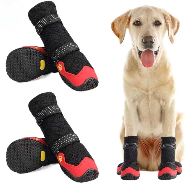 4 Stück Wasserdichte Hundeschuhe Wasserdichte Gummi-Hundestiefel Atmungsaktiv Warm Reflektierendes Band Hundeschuhe Bequem Rutschfest Haustierprodukt