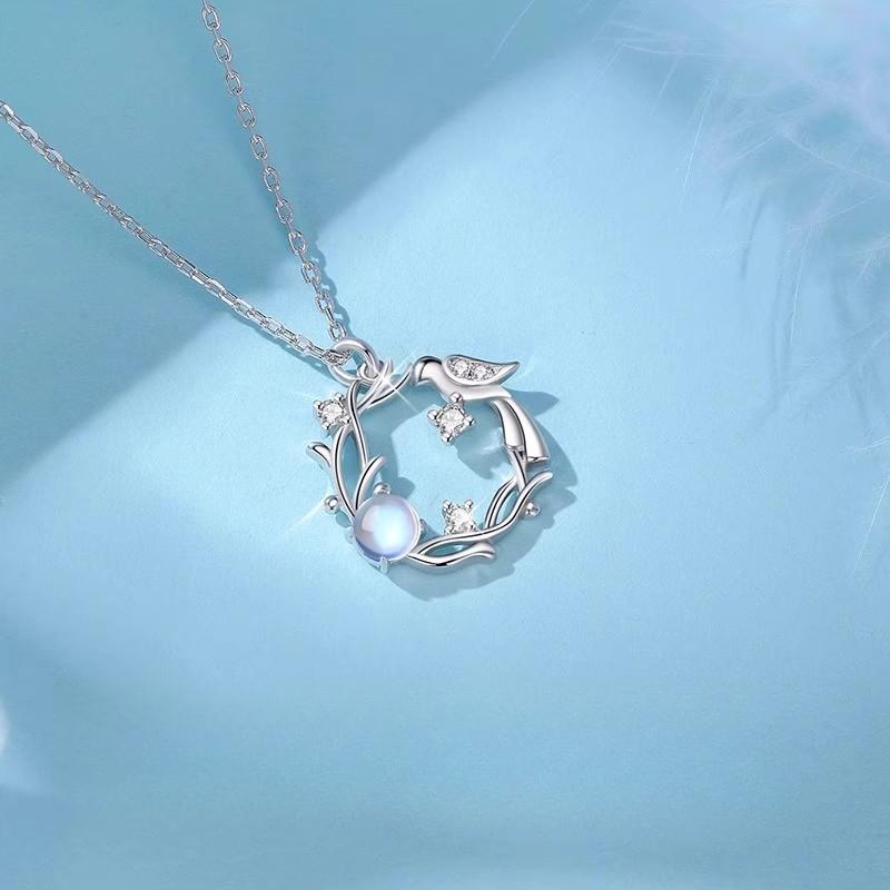 Blauer Eukalyptus und Vogel Halskette Damen Leichter Luxus Geburtstagsjubiläum Valentinstag Geschenk für Freundin