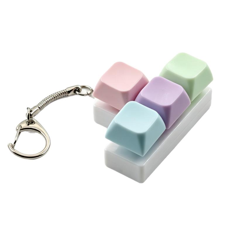 Mini Fidget Key Cap Keychain 1Pcs 4-Key Macaron Color No Light Portable Stress Relief Key Ring for Teenagers