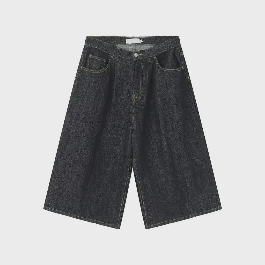 Unisex American Retro Denim Short-Sleeved Shirt and Cropped Shorts Summer Suit