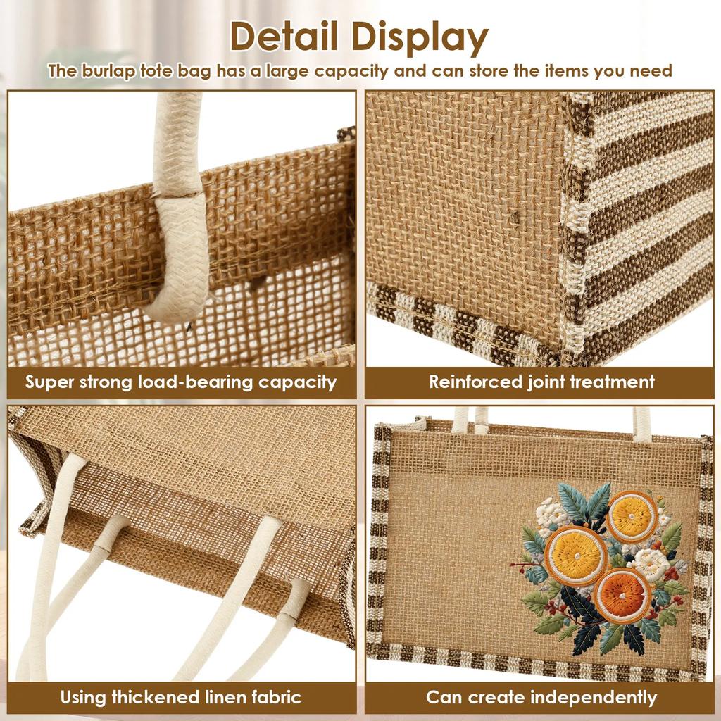 6/12Pcs Burlap Tote Bag Large Capacity Ladies Handheld Shopping Bag Reusable Gift Bags with Handle for Birthday Parties Wedding