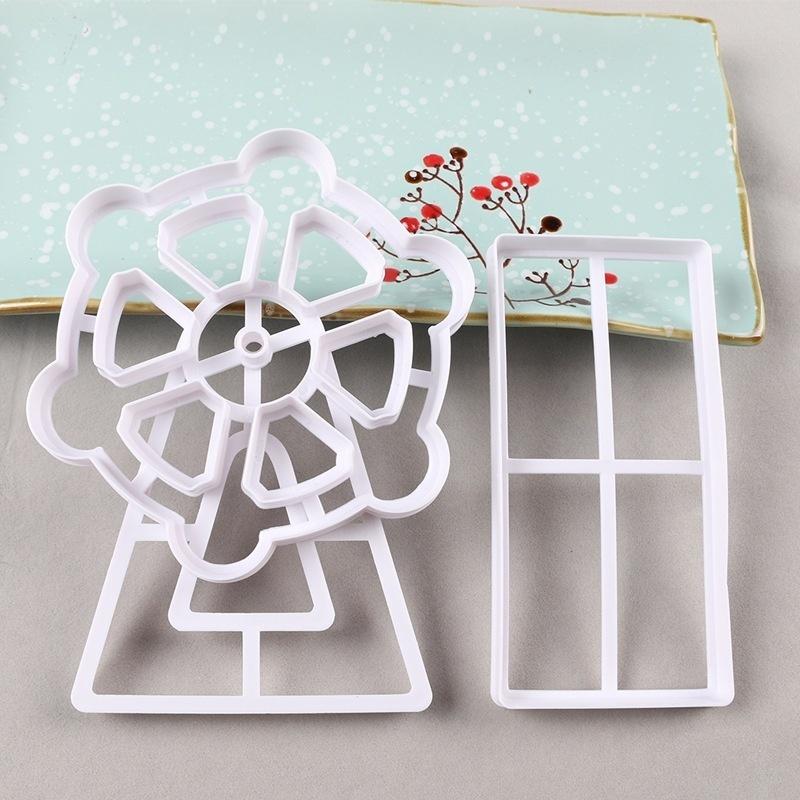 3Pcs Ferris Wheel Frosting Biscuit Mold Kitchen Baking 3D Cartoon Biscuit Cutting Embossing Mold DIY Sugar Cake Shaping Tool