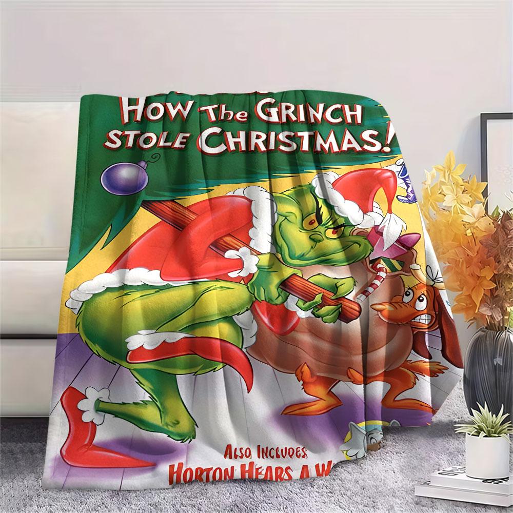 Christmas Grinch Cartoon Printing Flannel Blanket Bedroom Sofa Camping Warm Blanket Gifts for Family and friends-MJ020