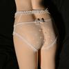 Men Sissy Panties Japanese Embroidery Lace Underpant Hollow Waist Sheer Briefs Open Close Penis Sheath Crossdressing Underwear